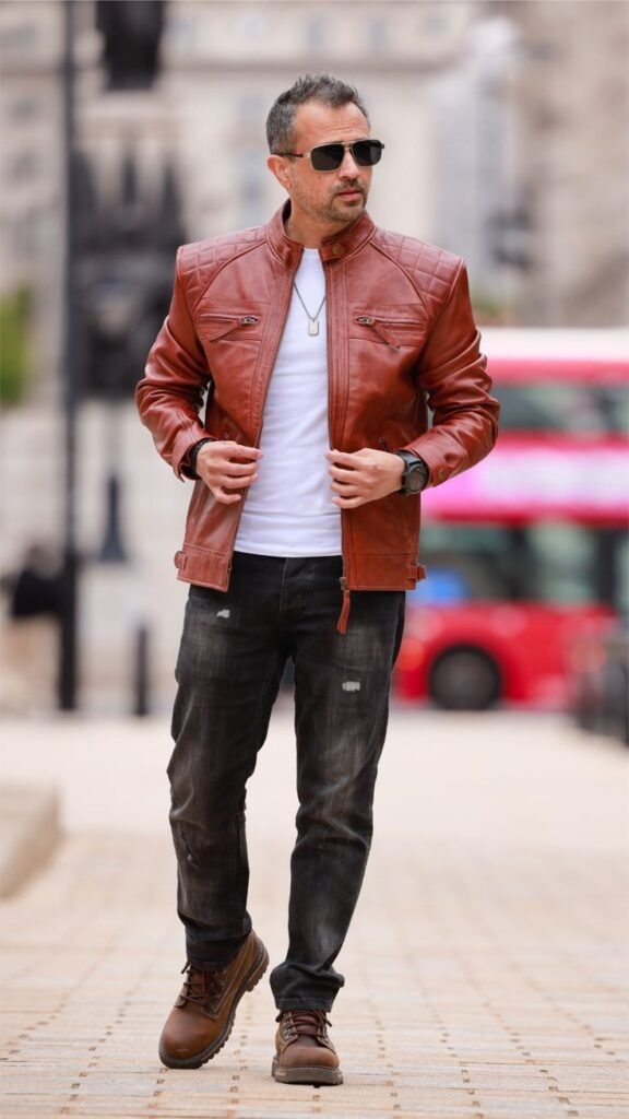 leather jacket brown colour tips
