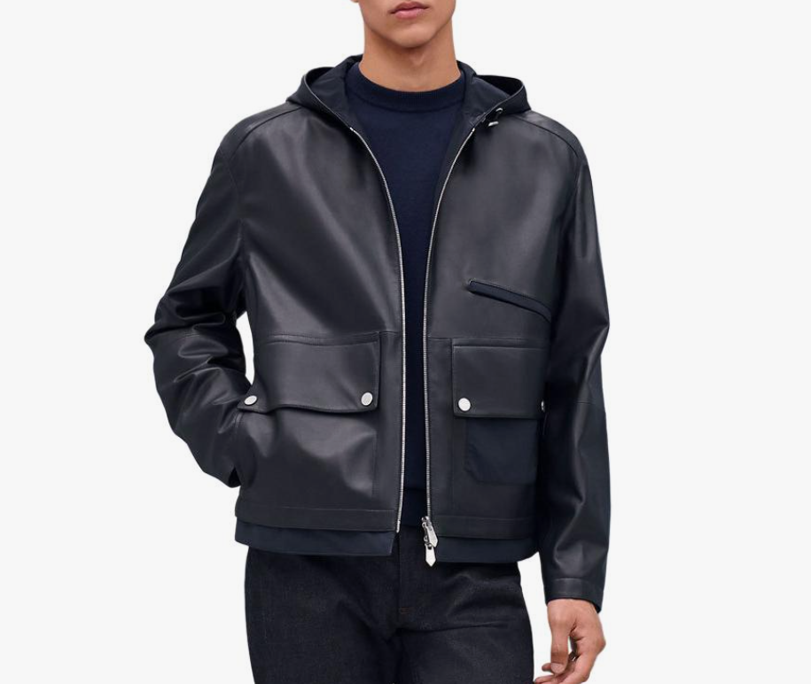 hermes leather biker combined wool jacket