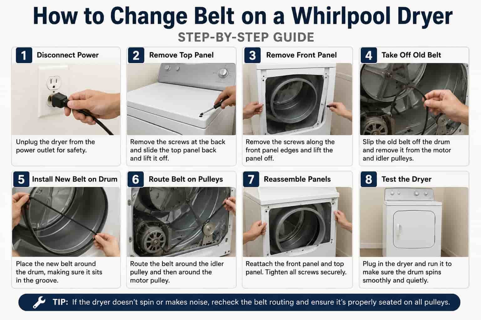 how to change belt on a whirlpool dryer